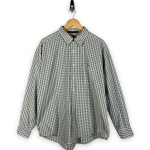 Timberland Long Sleeve Cotton Twill Buttondown Shirt, Green Micro-plaid, Size XL